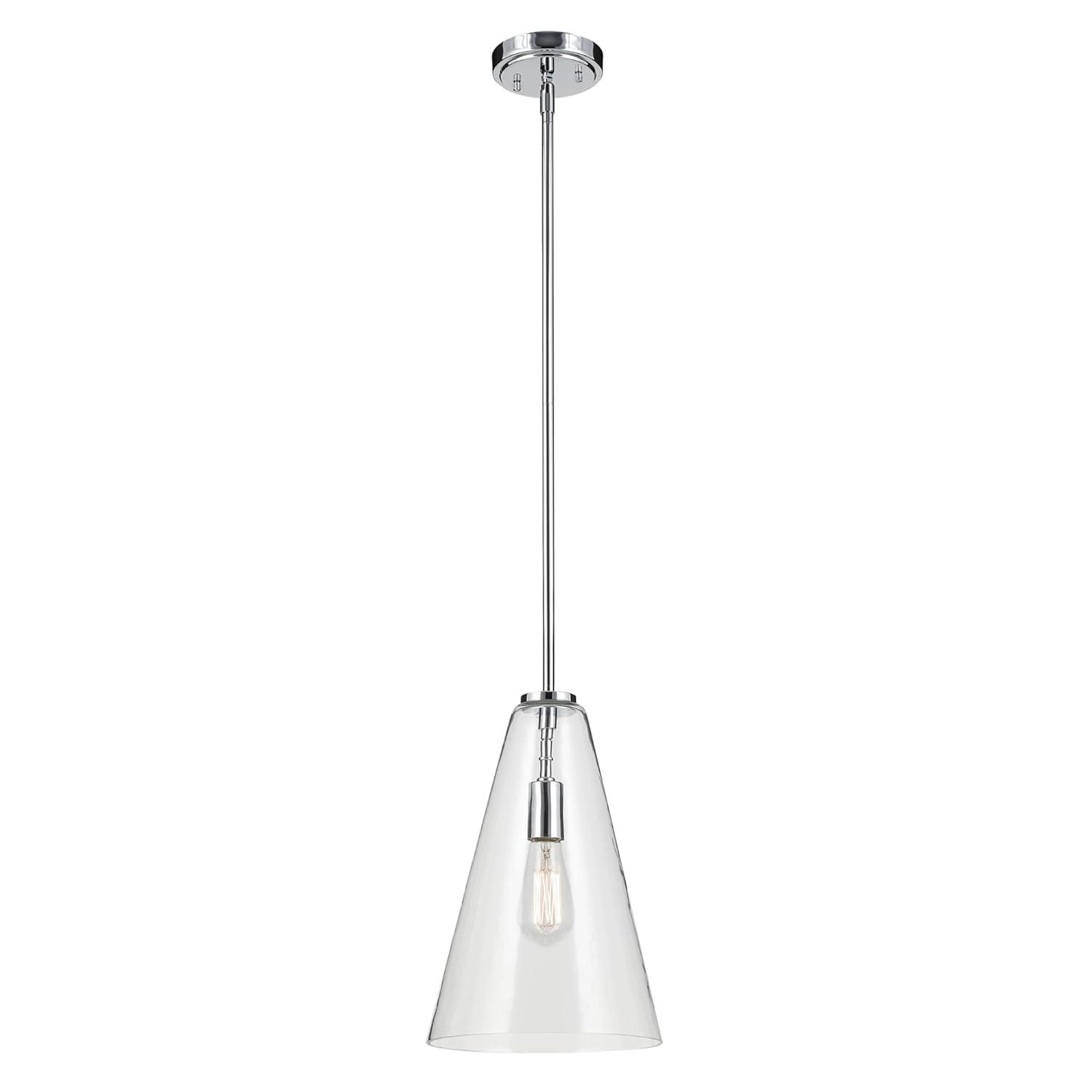 Chrome and Clear Glass Cone Pendant Light with Adjustable Height