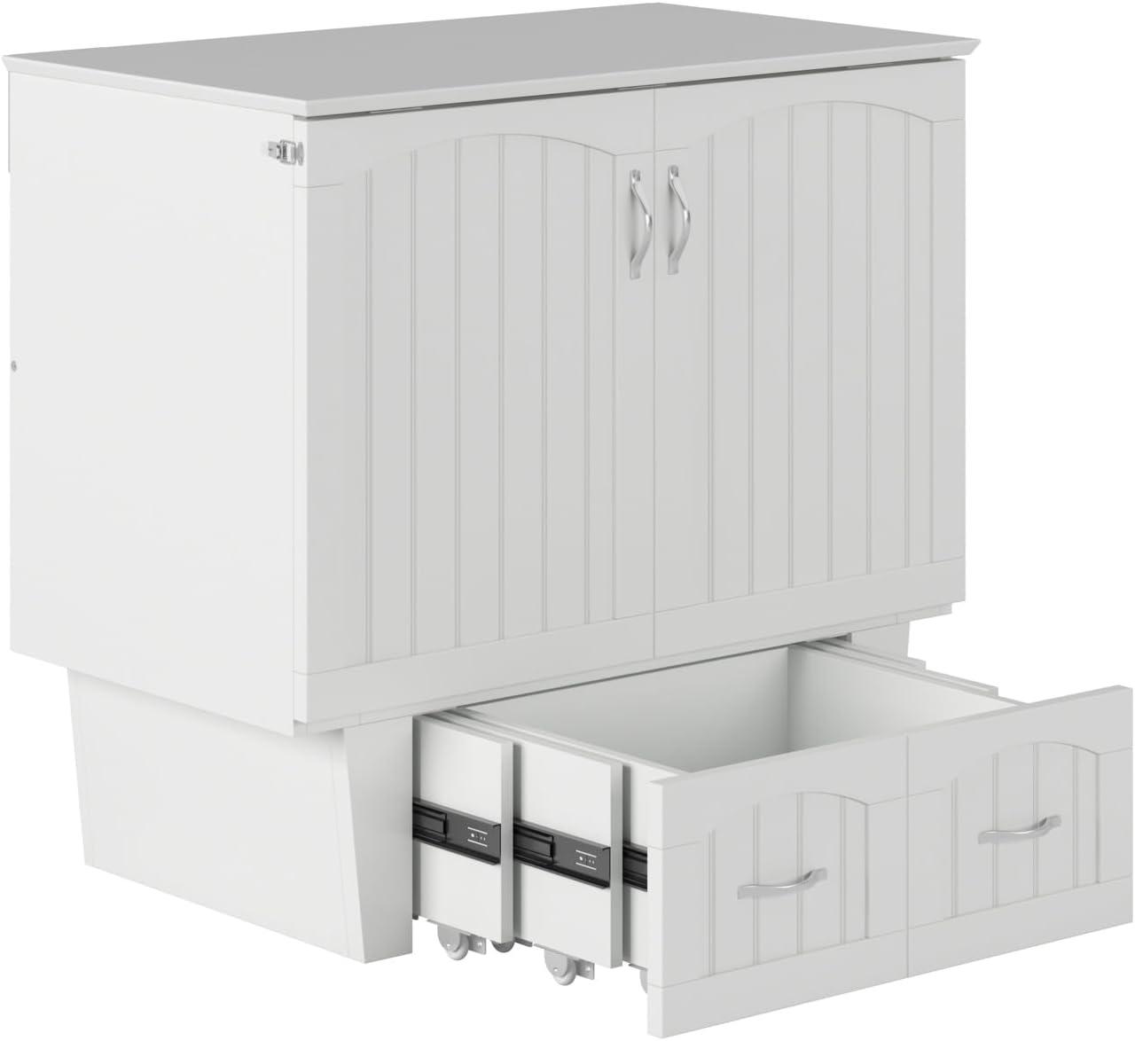 Nantucket Murphy Bed Chest Twin in White with Charging Station & Coolsoft Mattress