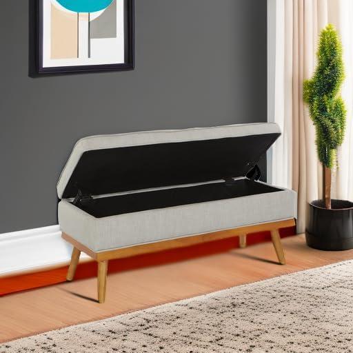 Katheryn Storage Bench Fog - OSP Home Furnishings: Upholstered Ottoman, Mid-Century Modern, Plywood Frame
