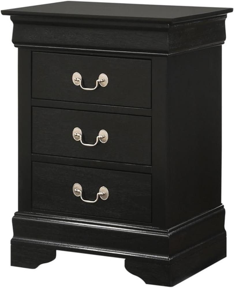 Glory Furniture Louis Phillipe 3 Drawer Nightstand in Black