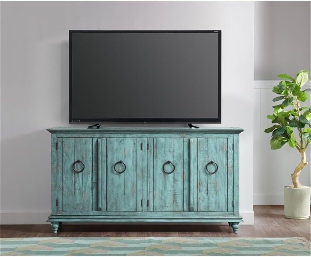Martin Svensson Home Garden District Solid Wood TV Stand for TVs up to 70", Rustic Turquoise