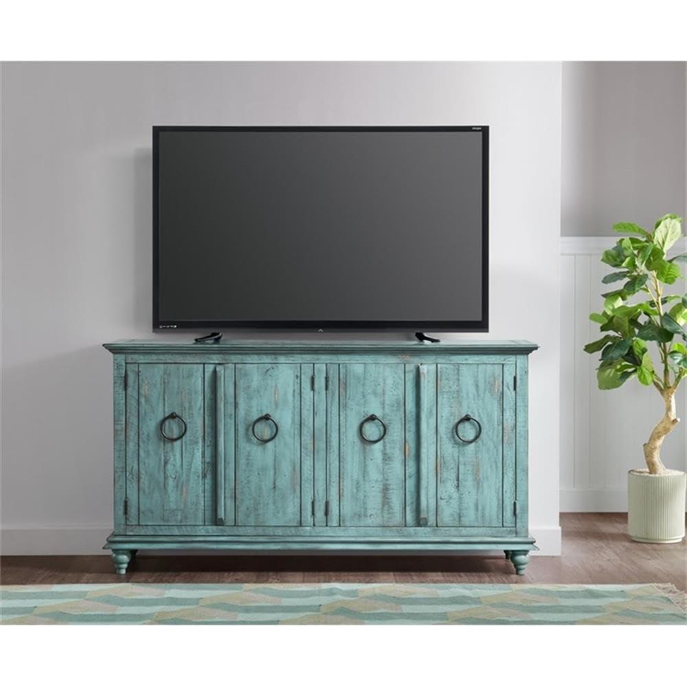 Martin Svensson Home Garden District Solid Wood TV Stand for TVs up to 70", Rustic Turquoise