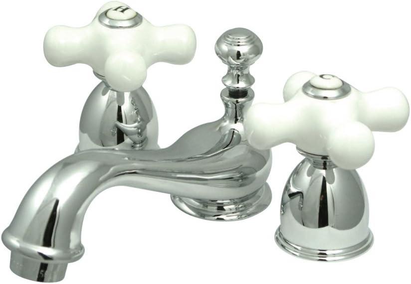 Restoration Polished Chrome Mini-Widespread Bathroom Faucet with Porcelain Cross Handle