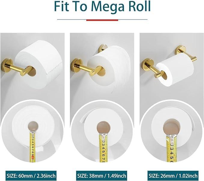 Fixsen Gold Toilet Paper Holder Bathroom Double Post Pivoting Tissue Roll Holder Stainless Steel and Zinc Alloy Wall Mount Detachable (Gold, 1)