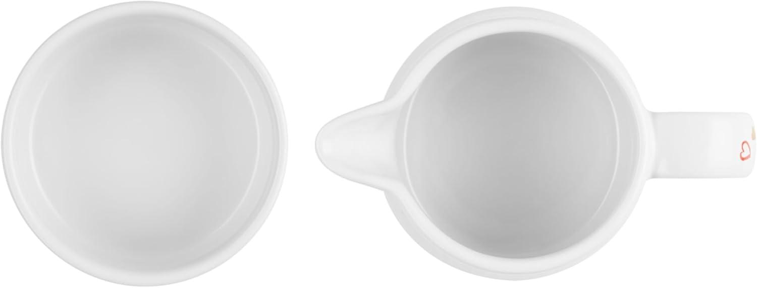 White Stoneware Cream and Sugar Set with Heart Appliqué