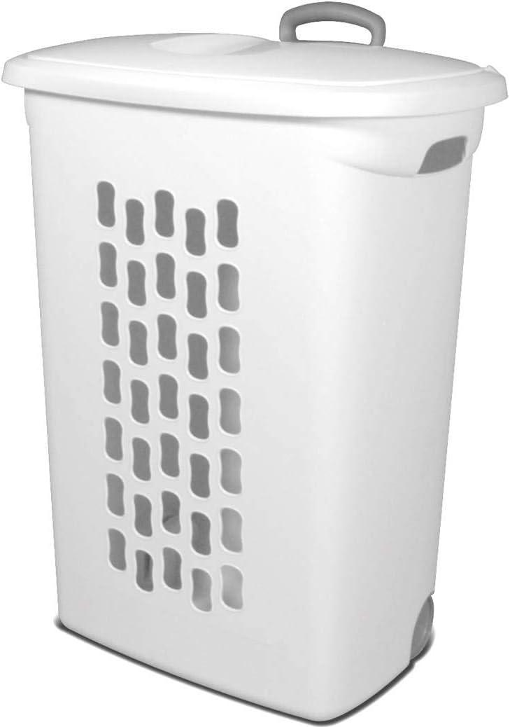 White Plastic Wheeled Laundry Hamper with Lid