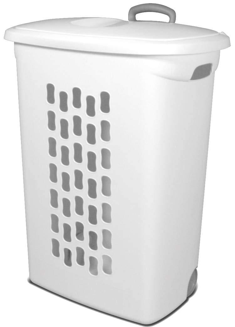 White Plastic Wheeled Laundry Hamper with Lid