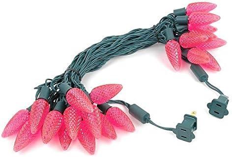 Novelty Lights LED Pink C9 Faceted, Green Wire (25 Bulbs, 120 V)