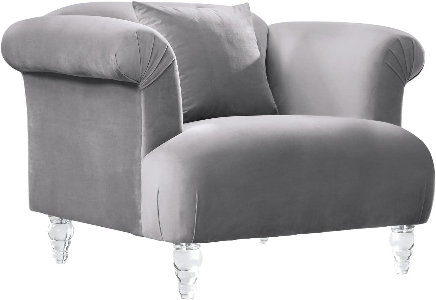 Elegance Sofa Chair in Grey Velvet with Acrylic Legs