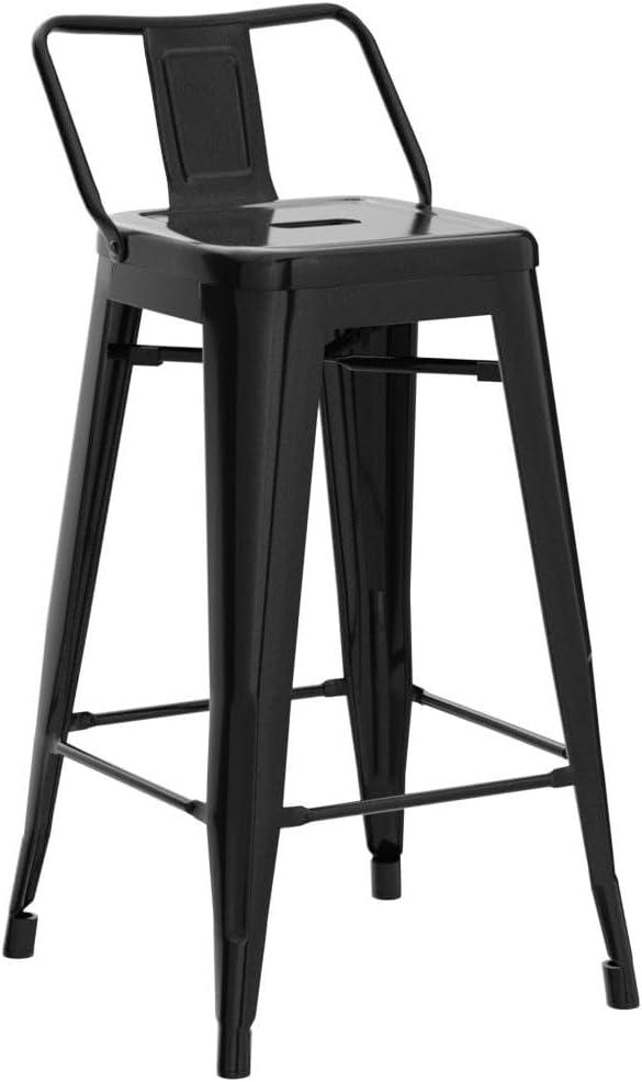Yaheetech 26" Stackable Low Back Metal Counter Height Bar Stools with Footrest, Set of 4