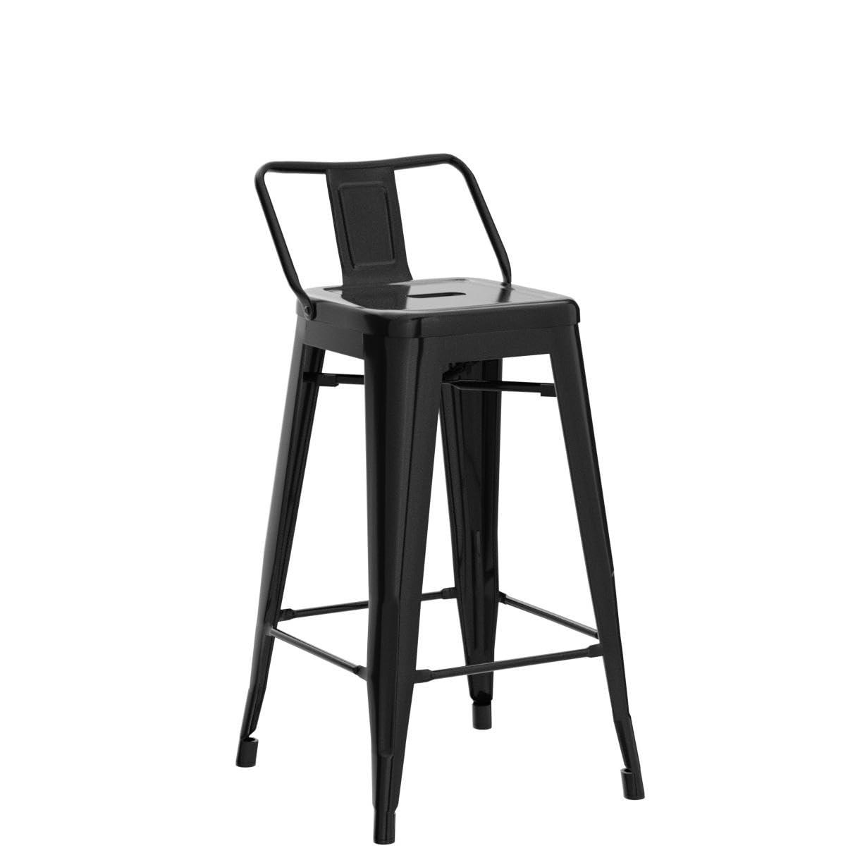 Yaheetech 26" Stackable Low Back Metal Counter Height Bar Stools with Footrest, Set of 4