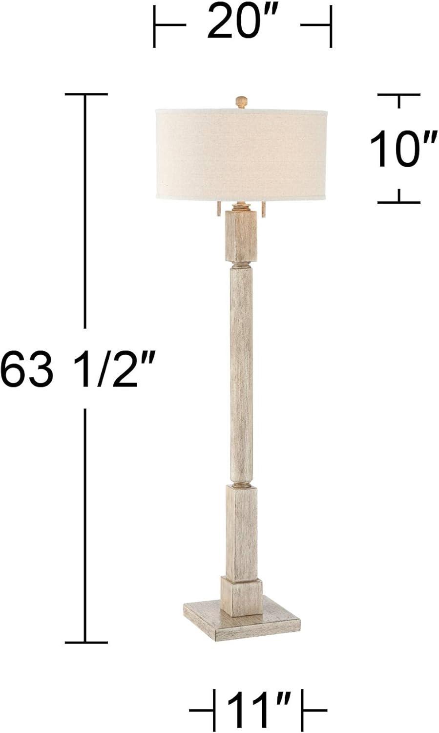 Barnes and Ivy Baluster Country Cottage Floor Lamp 63 1/2" Tall Pickled Wood Oatmeal Linen Drum Shade for Living Room Reading Bedroom Office House