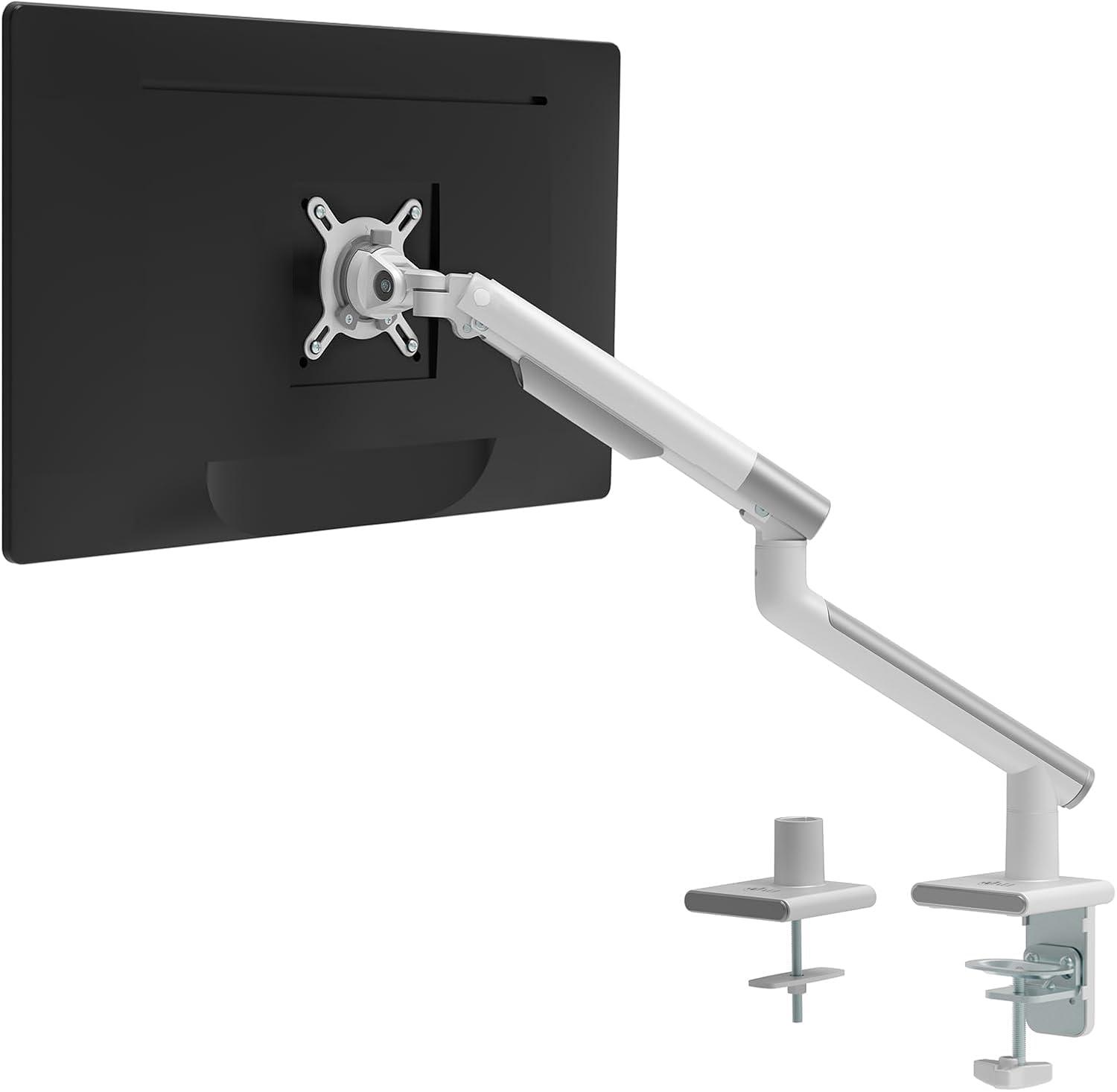 White Adjustable Monitor Mount Arm with Desk Clamp