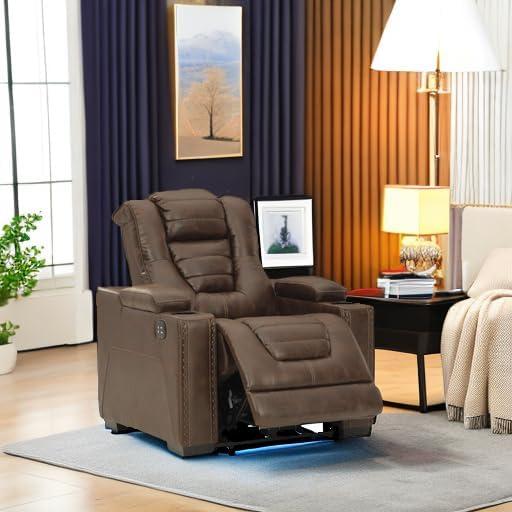 Ashley Furniture Owner's Box Faux Leather Power Recliner in Thyme