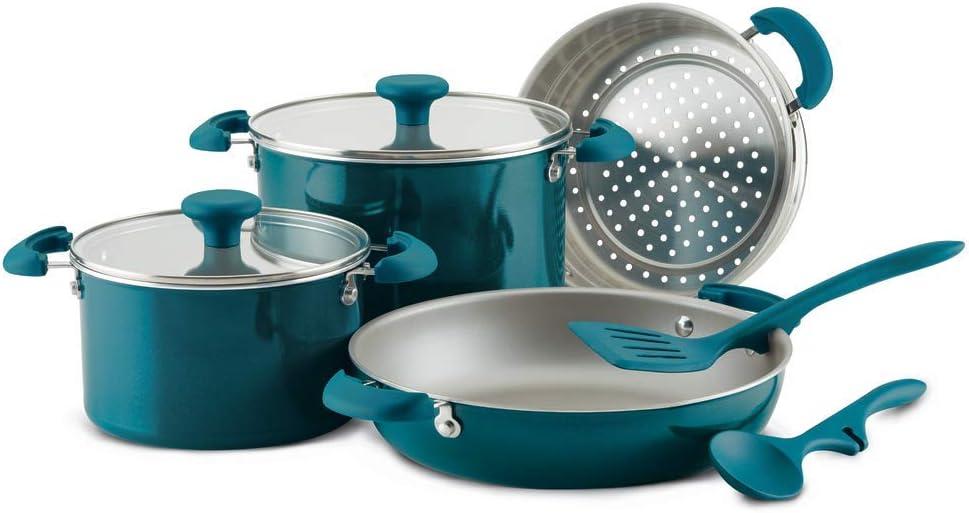 Bennium 8-Piece Aluminum Cookware Set, Teal Shimmer