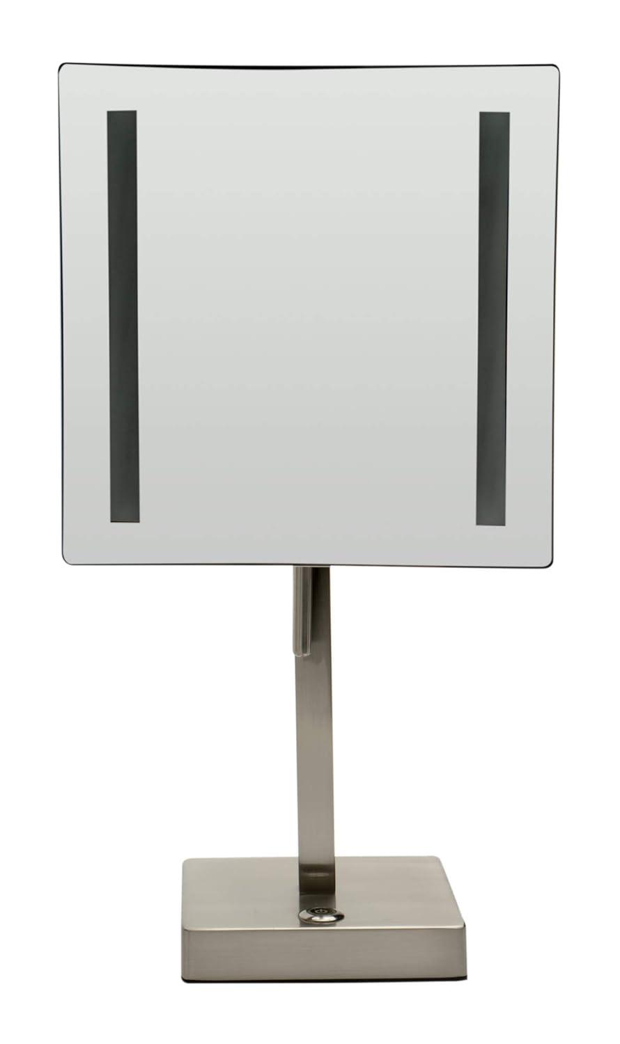 Brushed Nickel Square 8" LED Magnifying Countertop Mirror