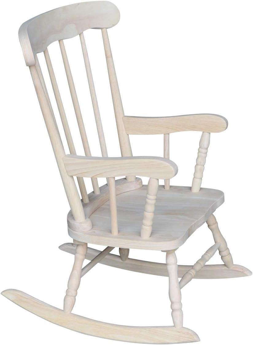 Traditional Unfinished Solid Wood Kids Rocker for Nursery and Playroom