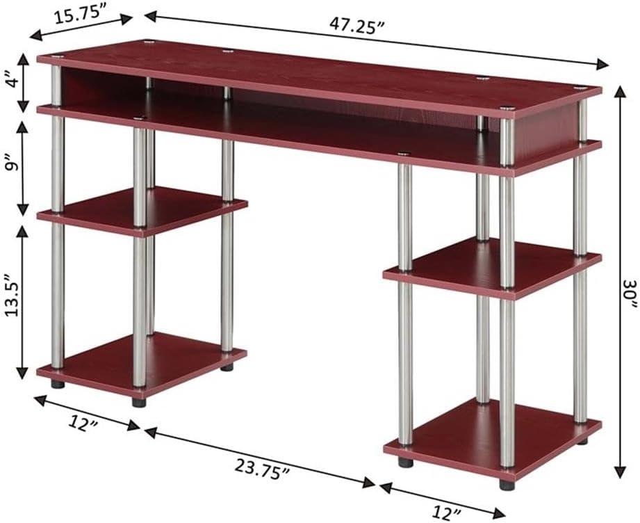 Convenience Concepts Designs2Go Student Desk with Shelves, Dark Cranberry Red, All Ages - 30" Height