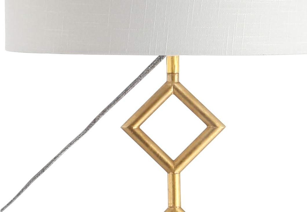 JONATHAN Y Diamante 61.5" Modern Gilt Metal with Marble Based LED Floor Lamp, Gold/White, JYL1083A