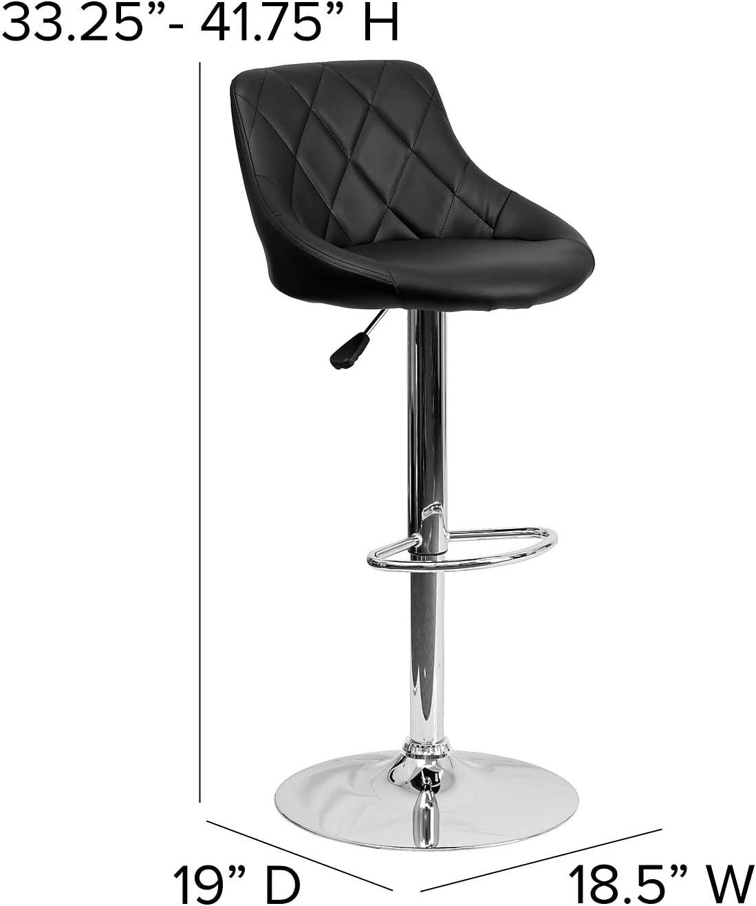 Contemporary Black Vinyl Adjustable Swivel Barstool with Chrome Base