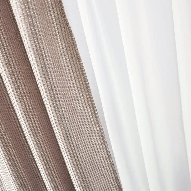 Taupe and White Polyester Sheer and Solid Curtain Set