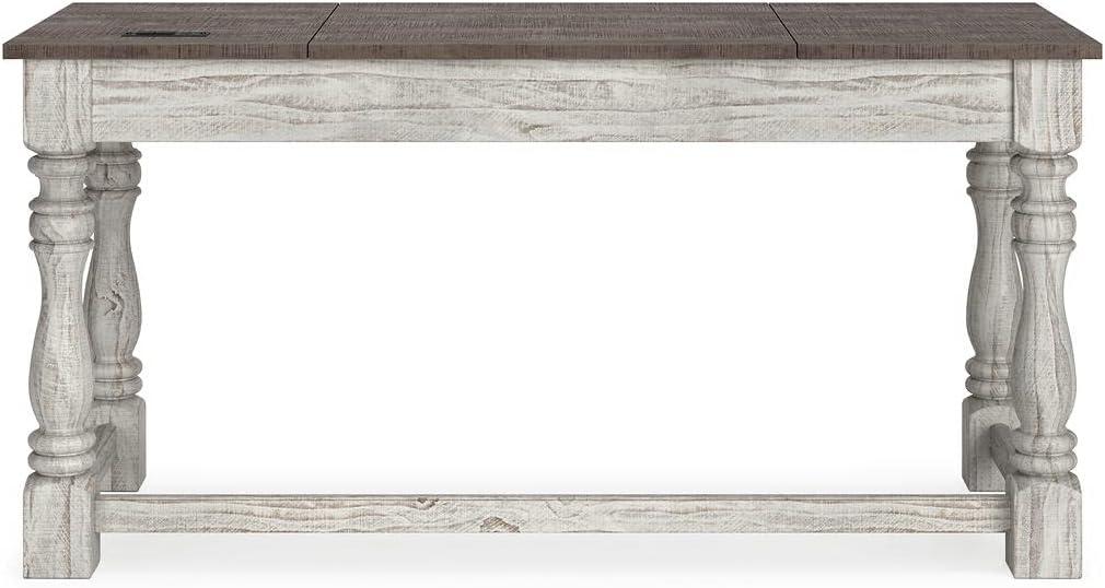 Transitional White and Gray Wood Home Office Desk with USB Ports