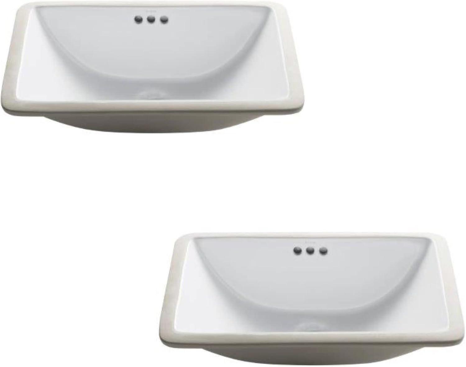 Elavo White Ceramic Rectangular Undermount Bathroom Sink with Overflow