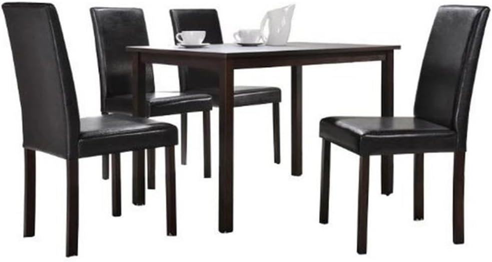 Dark Brown Rubberwood 5-Piece Dining Set with Faux Leather Chairs