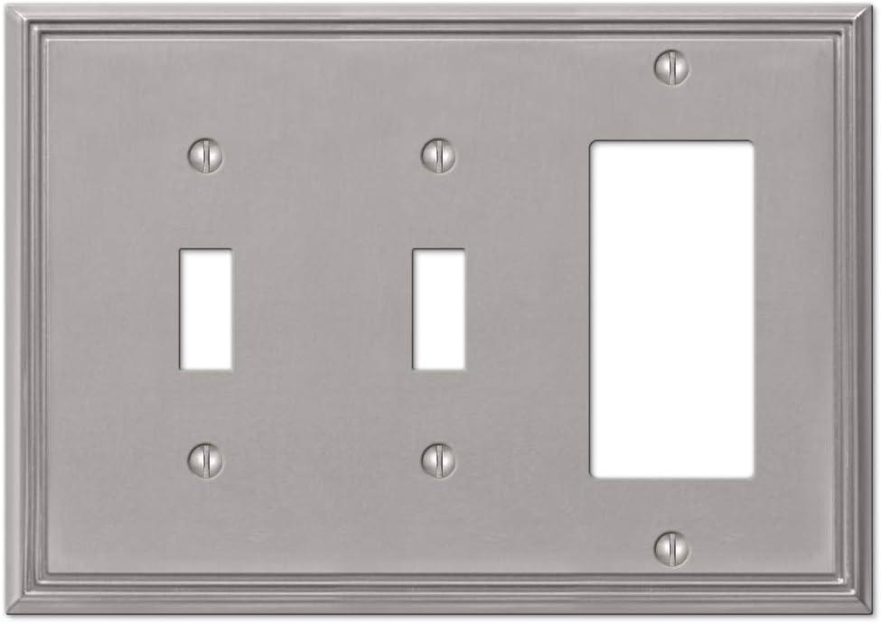 Amerelle 77TTRBN Moderne Wallplate 2 Toggle / 1 Rocker Cast Metal Brushed Nickel 1-Pack