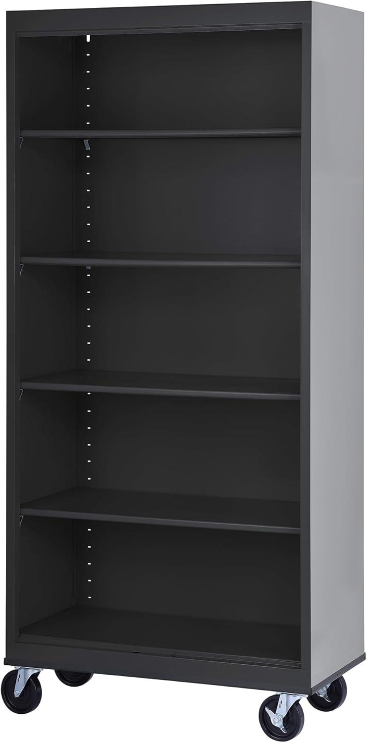 Sandusky Lee 36" W x 18" D x 78" H Steel Mobile Bookcase with 4 Adjustable Shelves by Sandusky