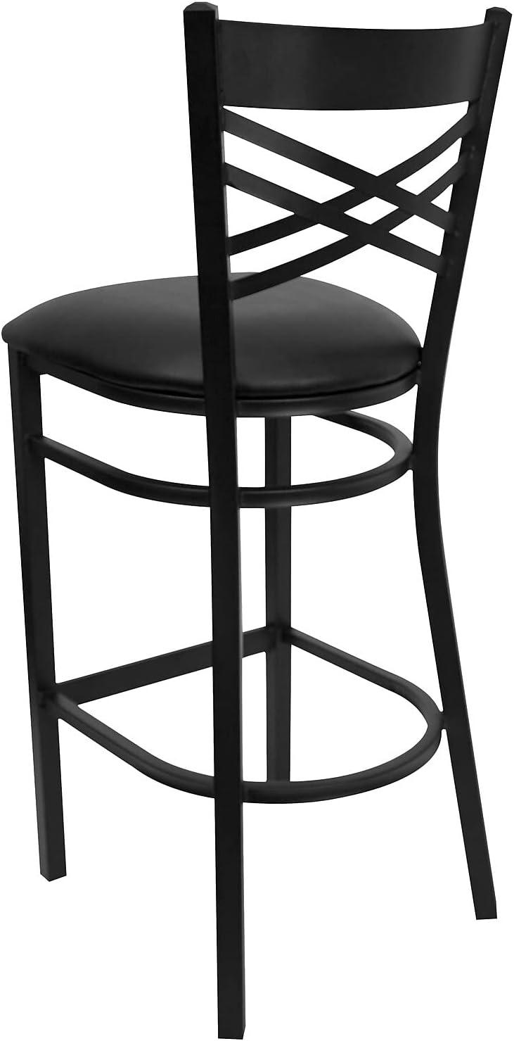 Elegant Black Metal Barstool with X-Back & Black Vinyl Seat