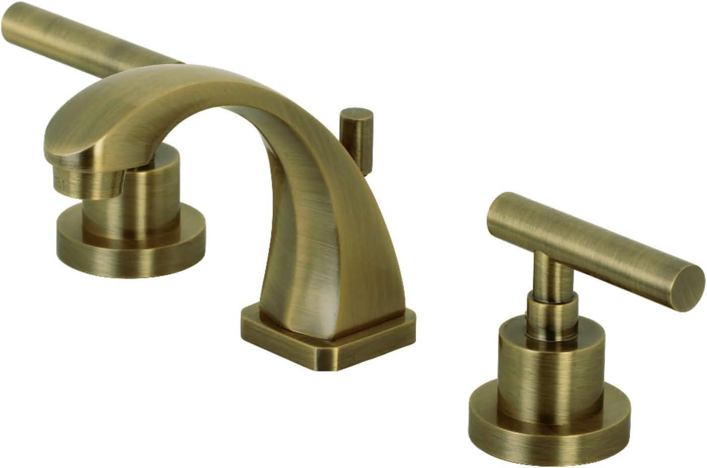 Kingston Brass Manhattan Two-Handle 3-Hole Deck Mount Widespread Bathroom Faucet with Brass Pop-Up Drain