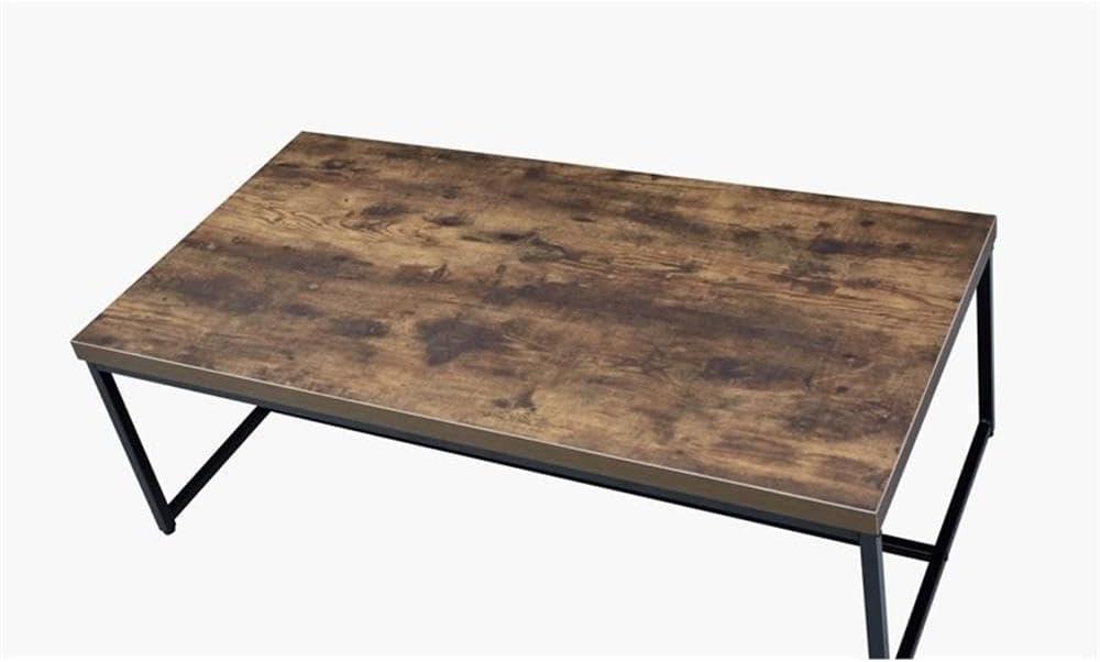 Acme Metal Framed Coffee Table with veneer Top, Weathered Oak Brown and Black