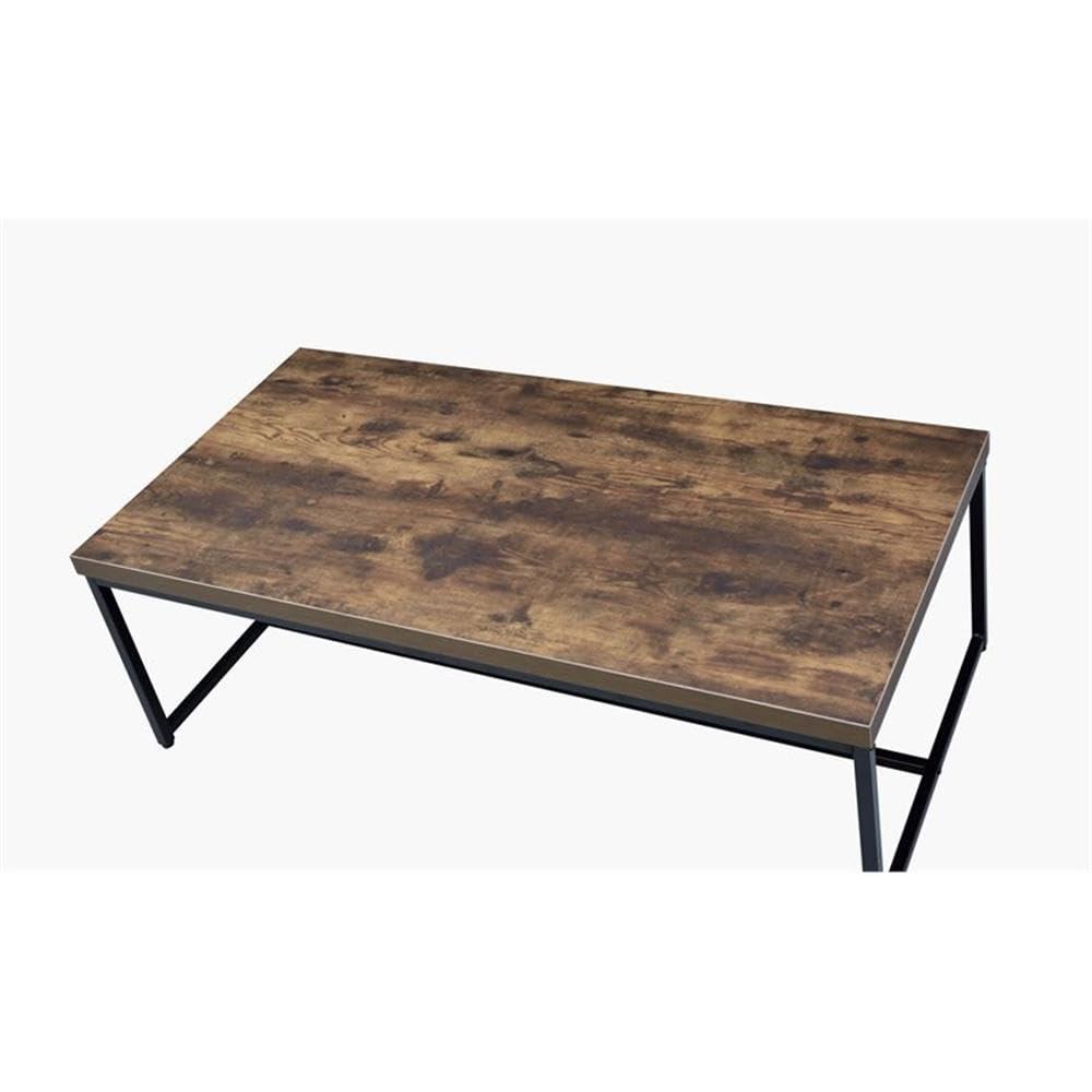 Acme Metal Framed Coffee Table with veneer Top, Weathered Oak Brown and Black