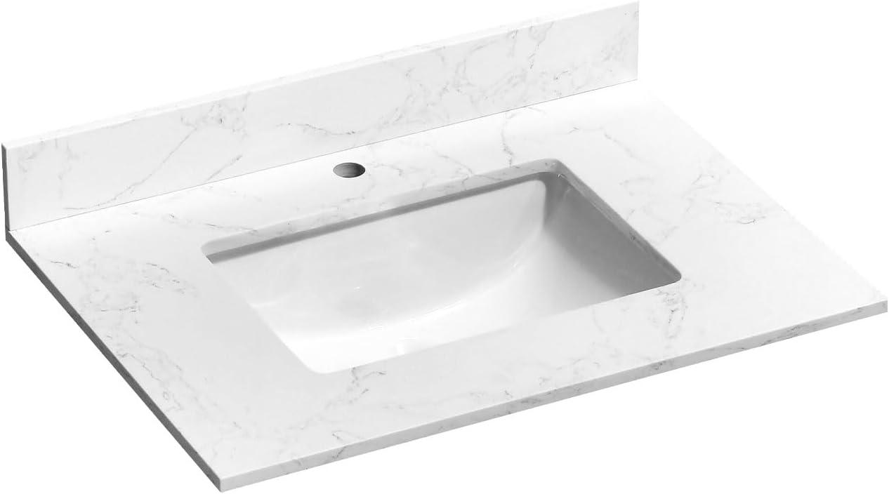 30 in. White Engineered Stone Vanity Top with Rectangular Sink