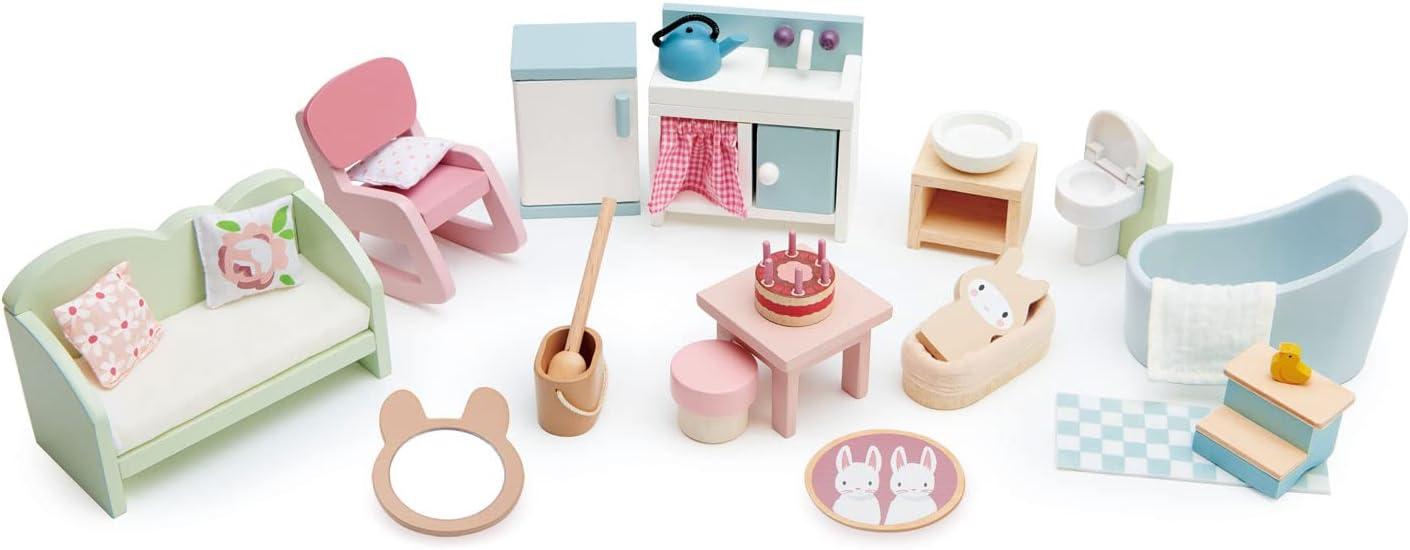 Pastel Wooden Countryside Dollhouse Furniture Set