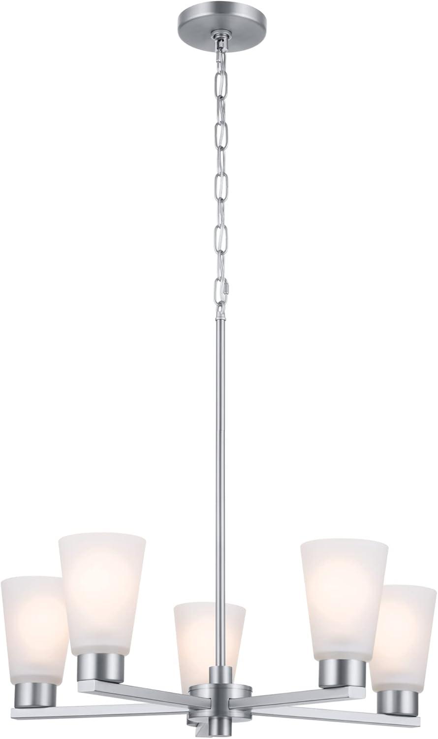 Stamos Brushed Nickel 5-Light Modern Chandelier with Glass Shades