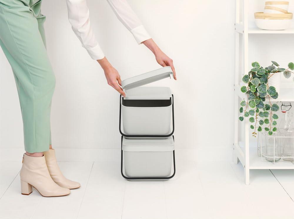 Light Gray Stackable Plastic Recycling Bin with Carry Handle