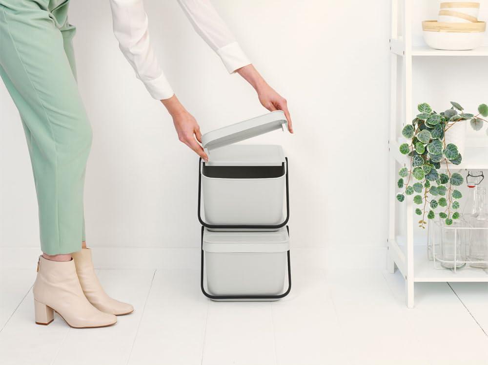 Light Gray Stackable Plastic Recycling Bin with Carry Handle