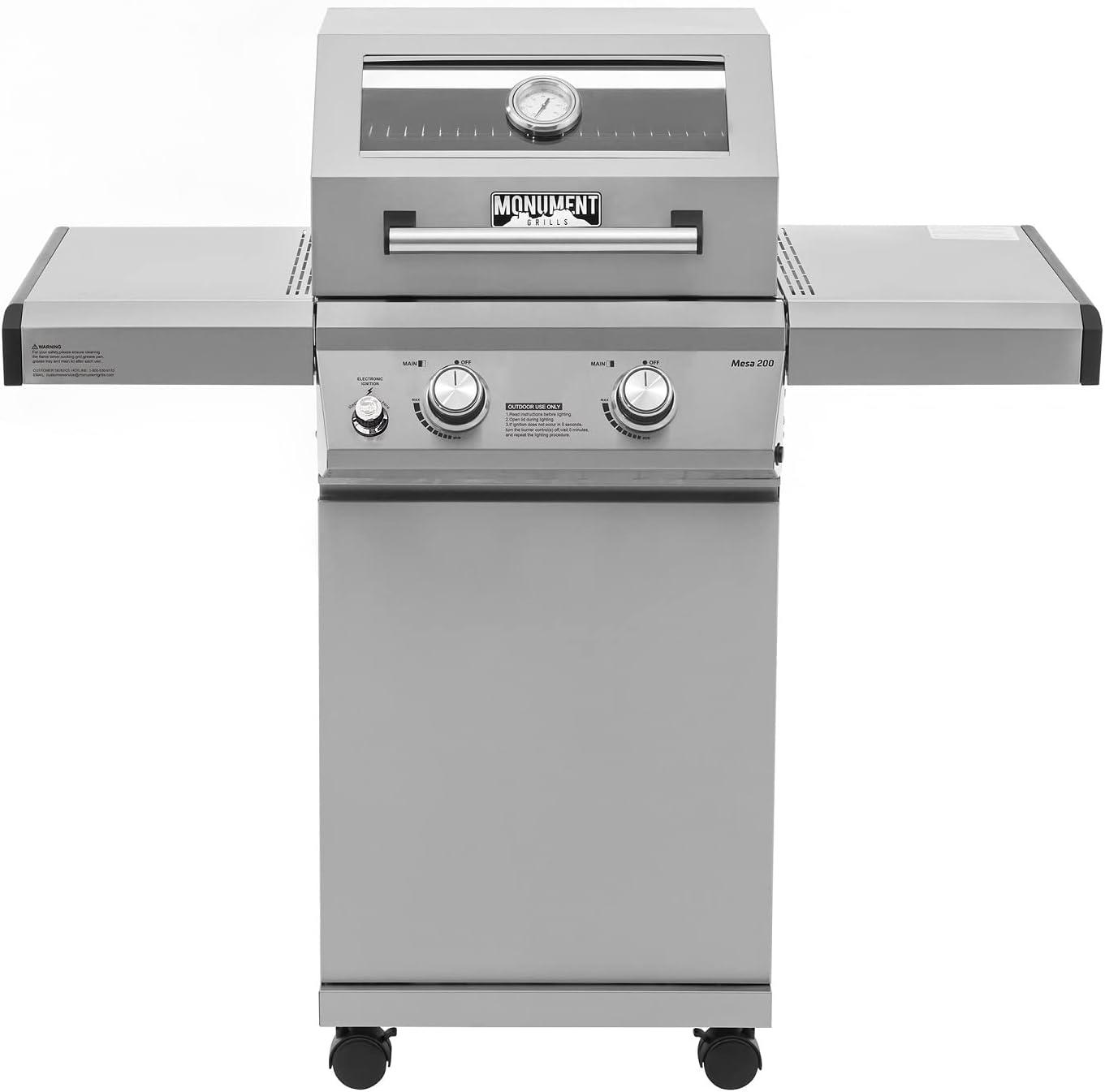 Monument Grills 14633 2-Burner Liquid Propane 24000 BTU Gas Grill with Cabinet, Stainless Steel