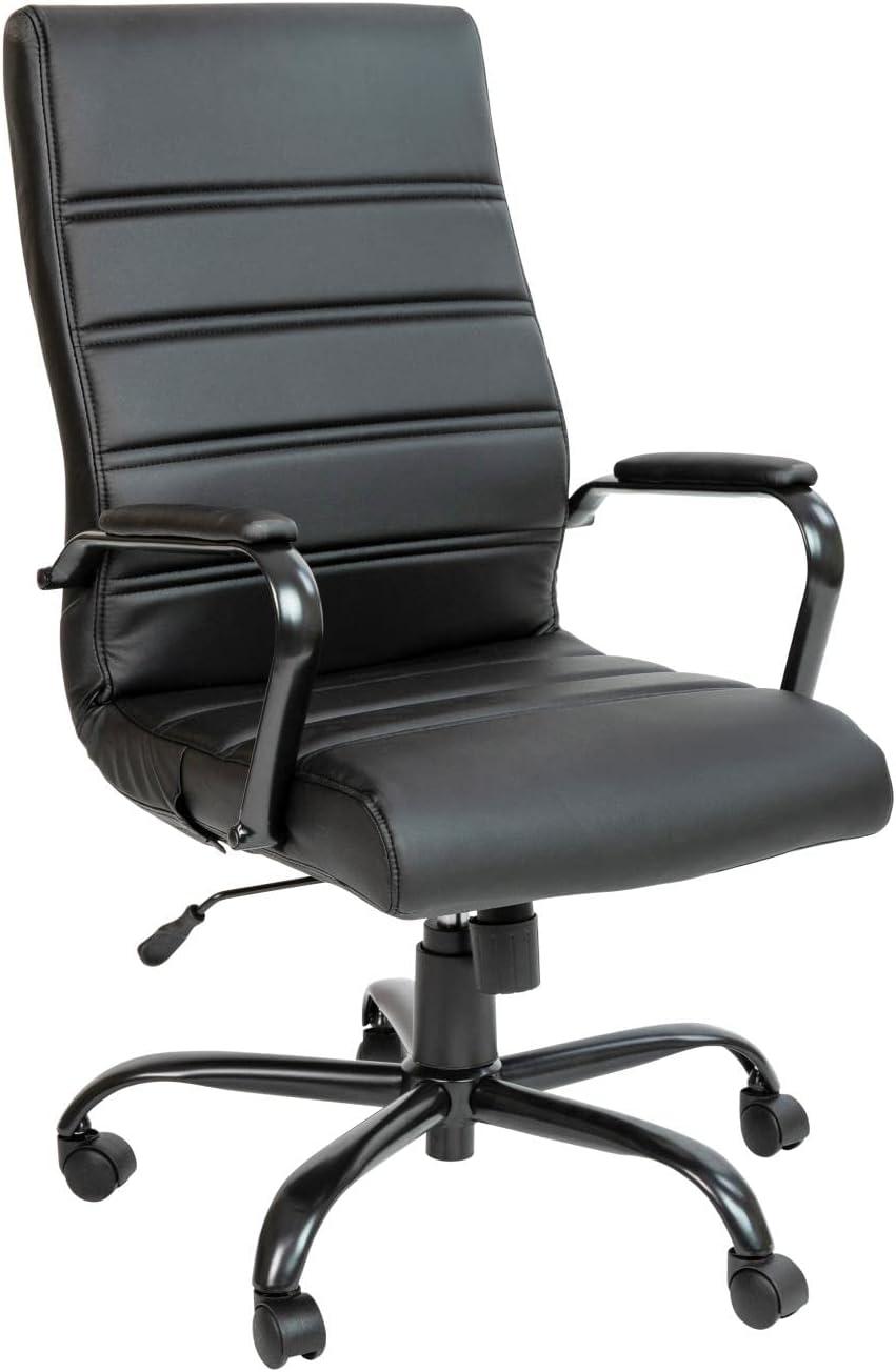 Black Leather High Back Executive Swivel Office Chair with Fixed Arms