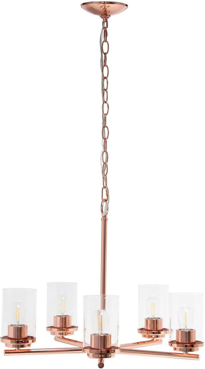 Rose Gold 5-Light Glass and Metal Pendant Chandelier