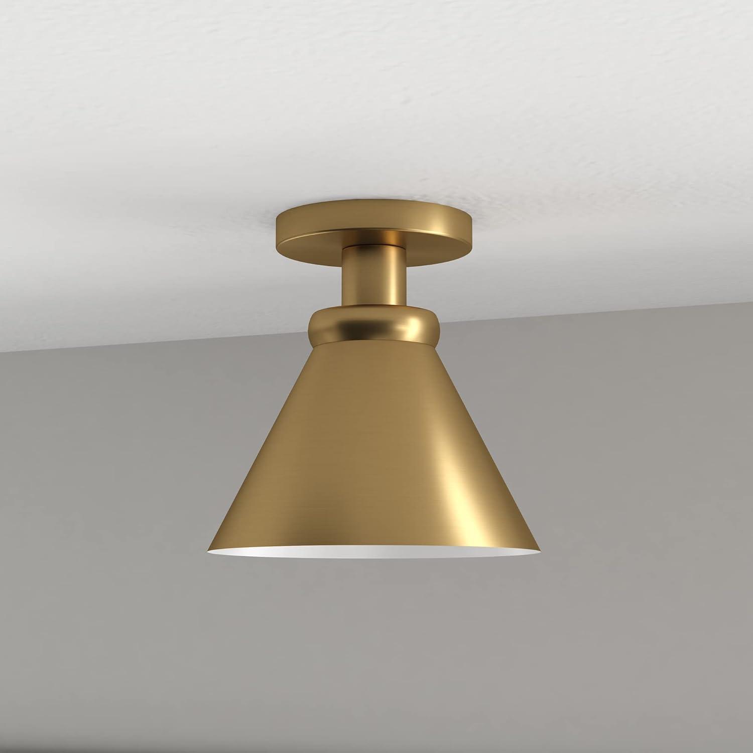 Evelyn&Zoe Zeno 8.63" Semi Flush Mount with Metal Shade in Brushed Brass/Brushed Brass