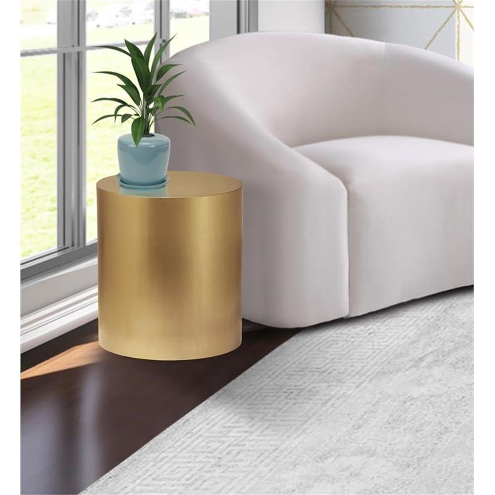Meridian Furniture Cylinder Round Brushed Gold Metal End Table