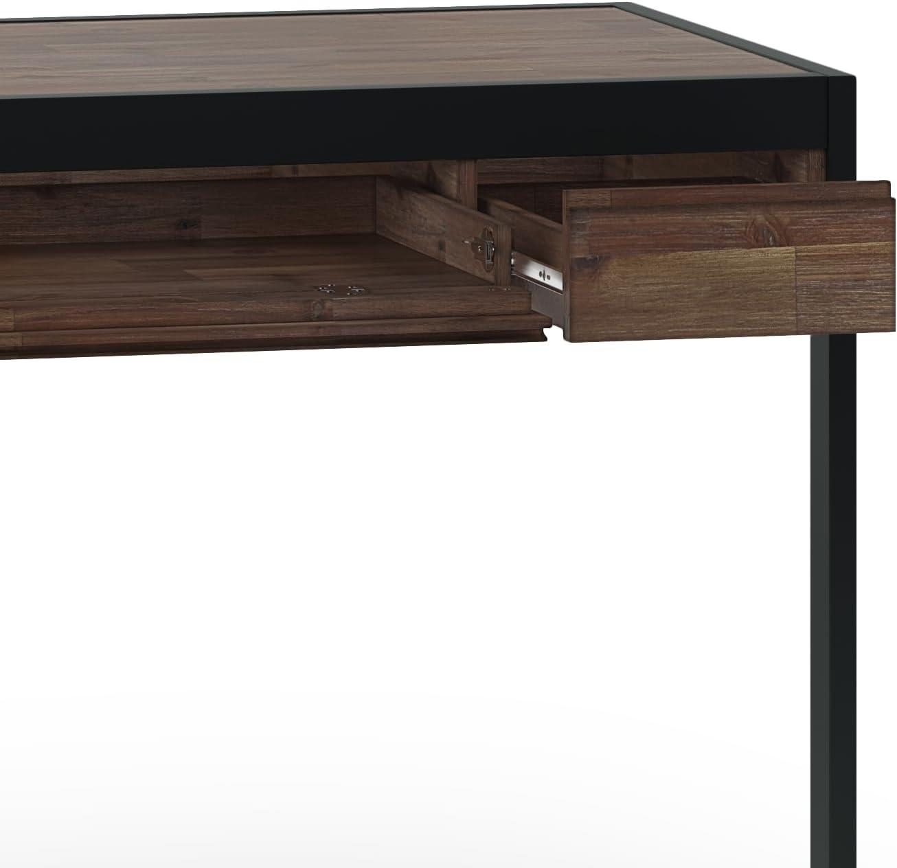 Simpli Home Erina Solid Acacia Wood Desk, Industrial Style with Keyboard Tray and 2 Drawers