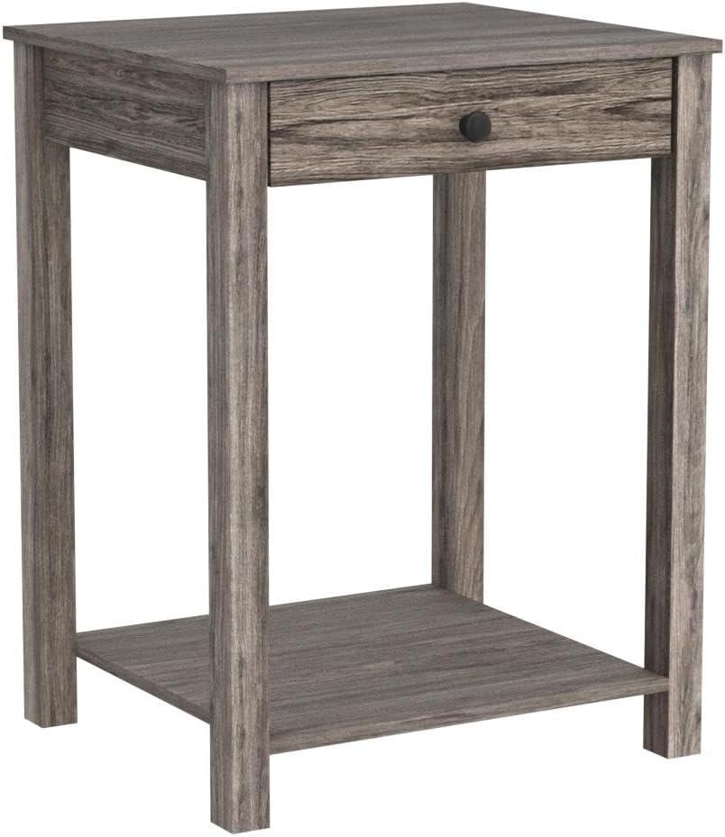 Furinno Classic Side Table with Drawer, 2 Pack, Rustic Oak