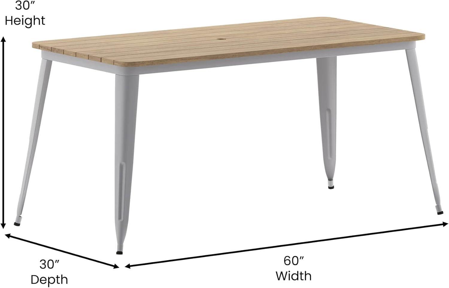 Flash Furniture Declan Commercial Indoor/Outdoor Dining Table with Umbrella Hole, 30" x 60" All Weather Poly Resin Top and Steel Base