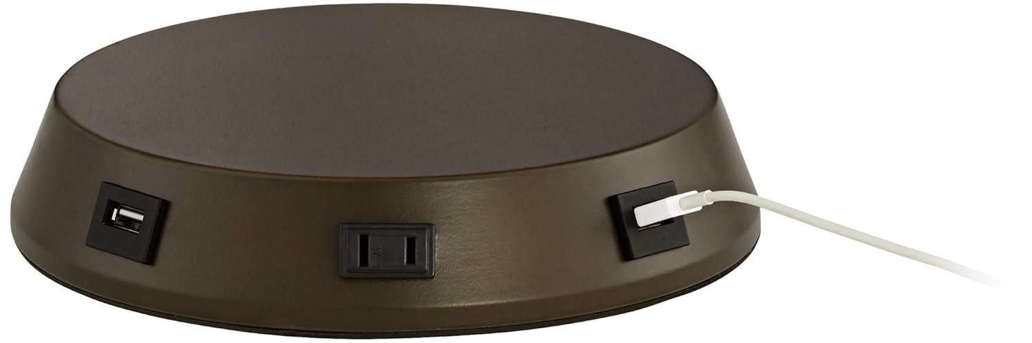 Franklin Iron Works Industrial Table Lamp with USB and AC Power Outlet Workstation Charging Base 26" High Bronze Double Shade Living Room