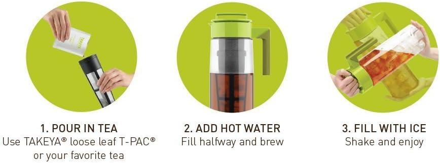 Takeya Flash Chill Iced Tea Maker - Airtight & Durable Iced Tea Maker Jug with Silicone Carry Handle - Leak-Proof & Lightweight Tea Infuser with Patented Flash Chill Technology - 2 Quart, Avocado