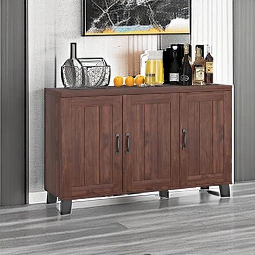 Costway 3-Door Buffet Sideboard Storage Credenza Cabinet Console Adjustable Shelf Brown